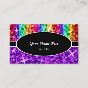 Glitz Mix Rainbow Purple black oval business card