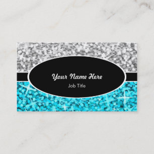 Glitz Mix "Silver" Blue black oval business card
