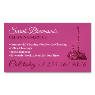 Glitz Pink Glamourous Cleaning Service Janitorial Magnetic Business Card