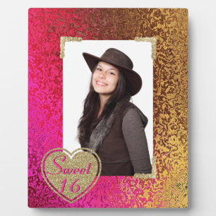 Glitz Pink & Gold Sweet 16 Photo Plaque
