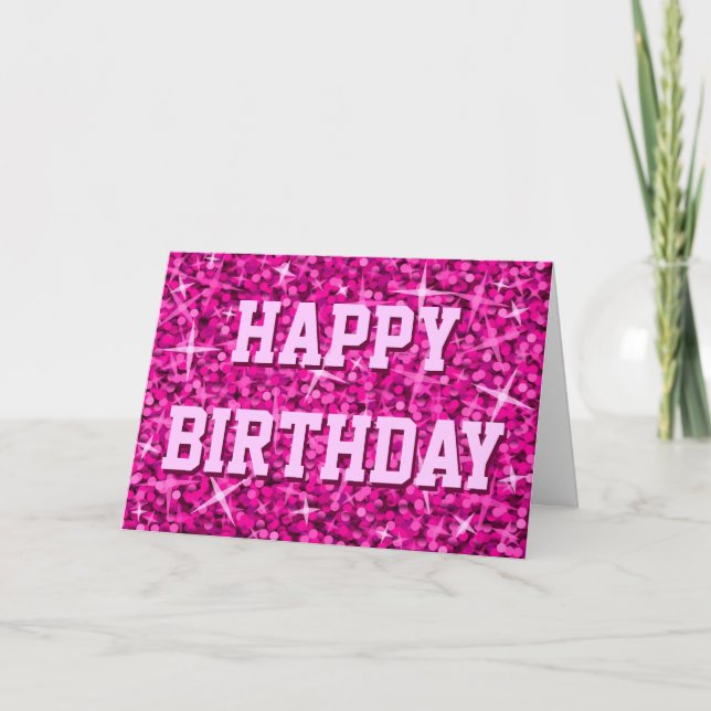 Glitz Pink 'Happy Birthday' front & inside text Card (Front)