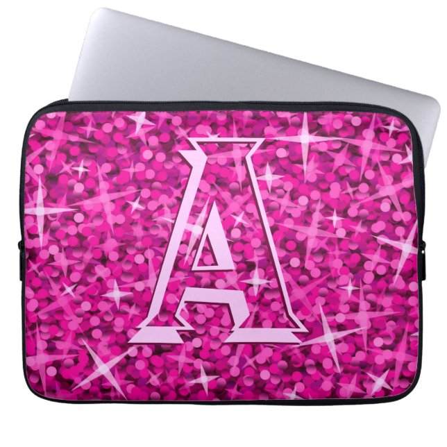 Glitz Pink 'monogram' laptop sleeve 13 inch (Front)