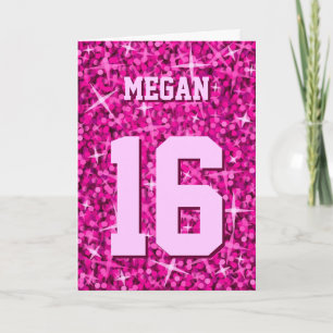 Glitz Pink 'Name and Age' 'Happy Birthday' card