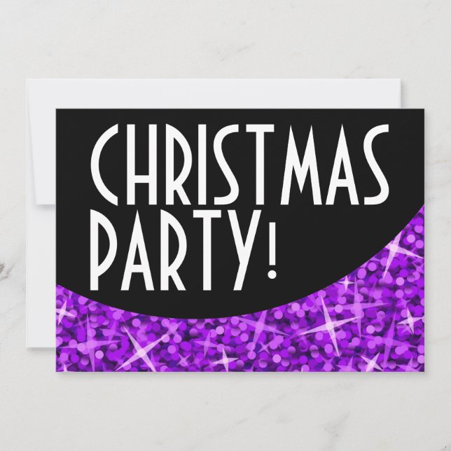 Glitz Purple black curve 'Christmas Party' Invitation (Front)
