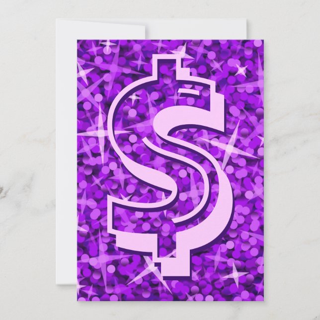 Glitz Purple dollar '$' invitation (Front)