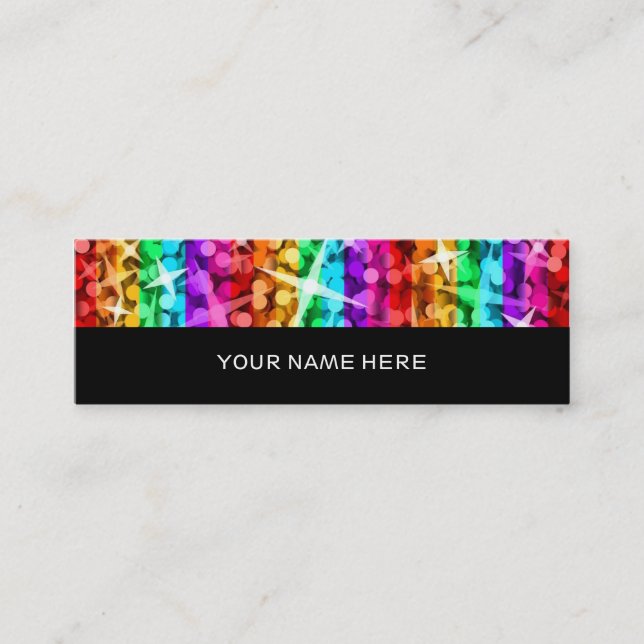 Glitz Rainbow Stripe black back skinny Mini Business Card (Front)