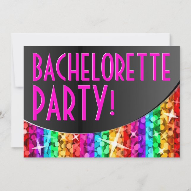 Glitz Rainbow Stripe curve 'Bachelorette Party' Invitation (Front)