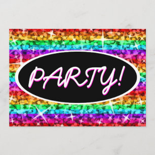 Glitz Rainbow Stripe Party! black oval invitation