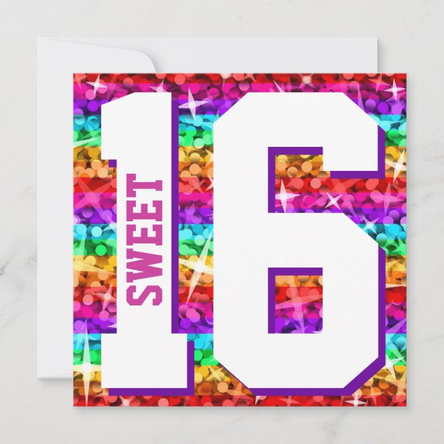 Glitz Rainbow Stripe 'Sweet 16' invitation square (Front)