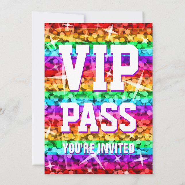 Glitz Rainbow Stripe 'VIP PASS' invitation (Front)
