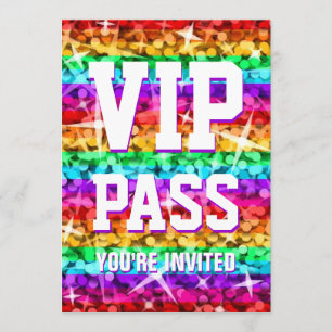 Glitz Rainbow Stripe 'VIP PASS' invitation