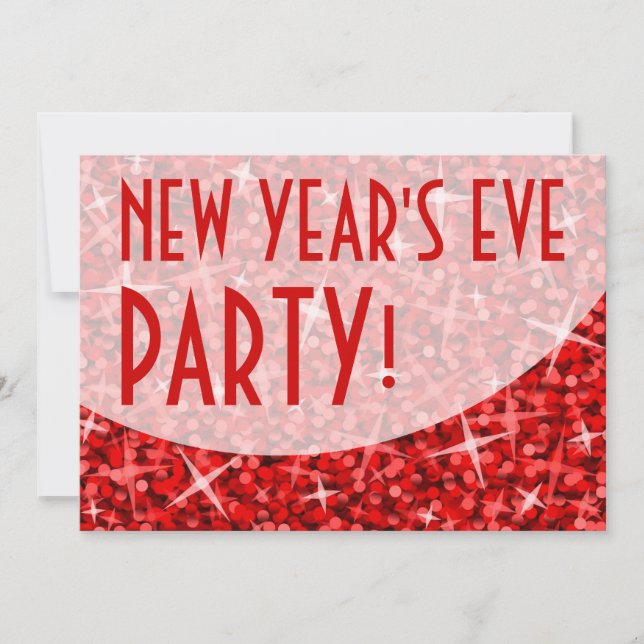 Glitz Red curve 'New Year's Eve Party' invitation (Front)