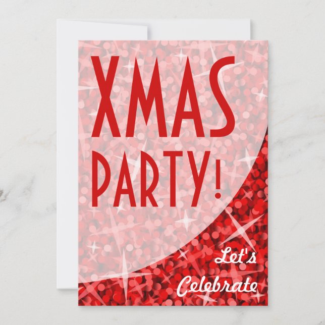 Glitz Red curve "Xmas Party!" invitation (Front)