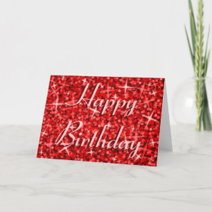 Glitz Red 'Happy Birthday' card ribbon text
