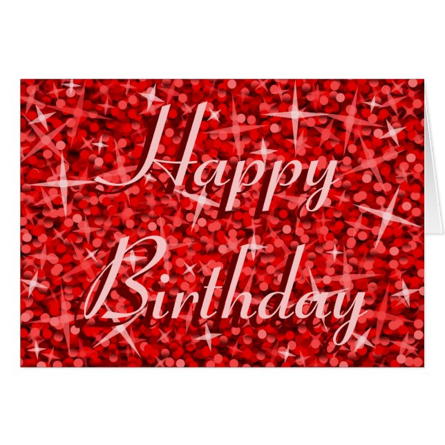 Glitz Red 'Happy Birthday' ribbon text card (Front Horizontal)