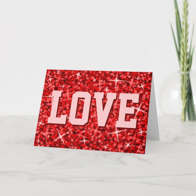 Glitz Red 'LOVE' 'Your Text' greetings card (Front)