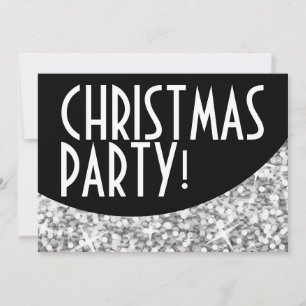 Glitz "Silver" black curve 'Christmas Party' Invitation