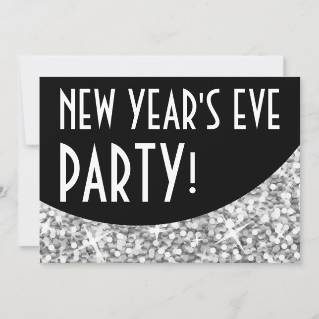 Glitz "Silver" black curve 'New Year's Eve Party' Invitation (Front)