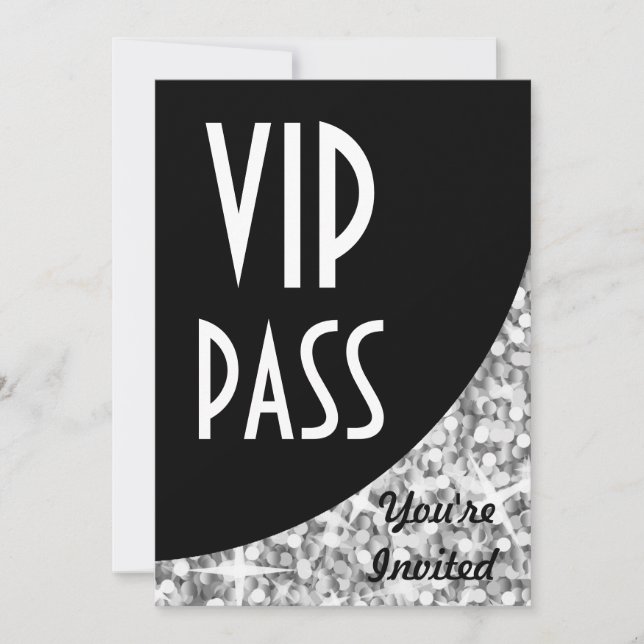 Glitz "Silver" black curve "VIP Pass" invitation (Front)