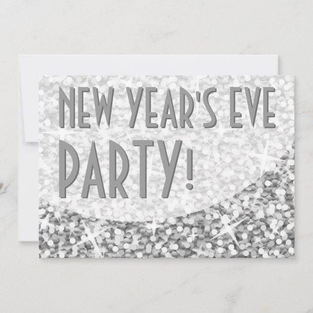Glitz "Silver" curve New Year's Eve Party Invitation (Front)