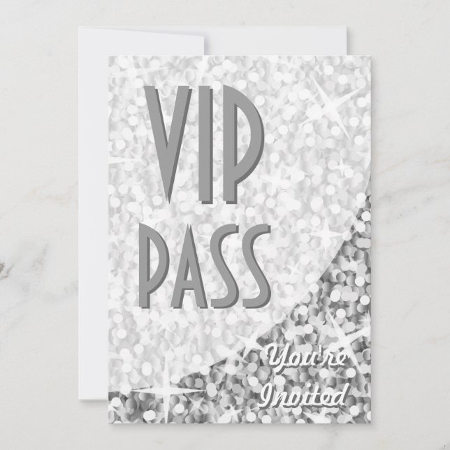 Glitz "Silver" curve "VIP Pass" invitation (Front)