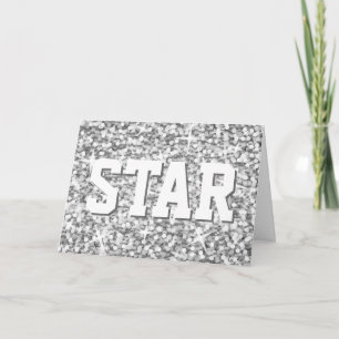 Glitz "Silver" 'Star' 'Your Text' greetings card