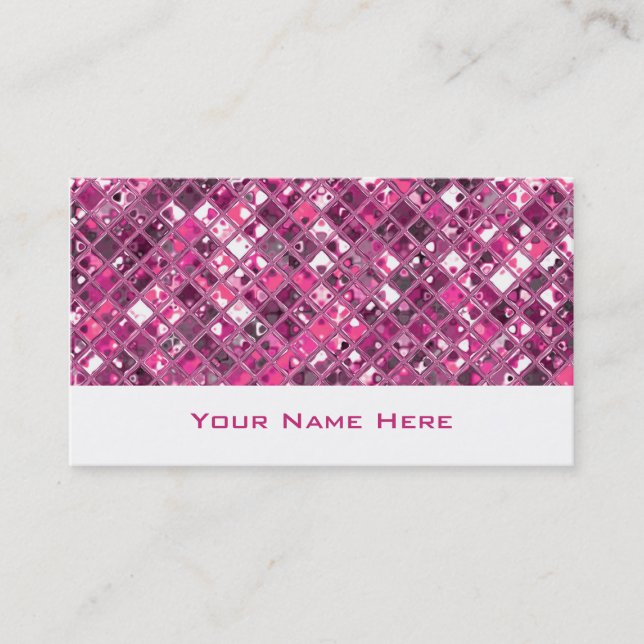 Glitz Tiles Hot Pink 1 business card white (Front)