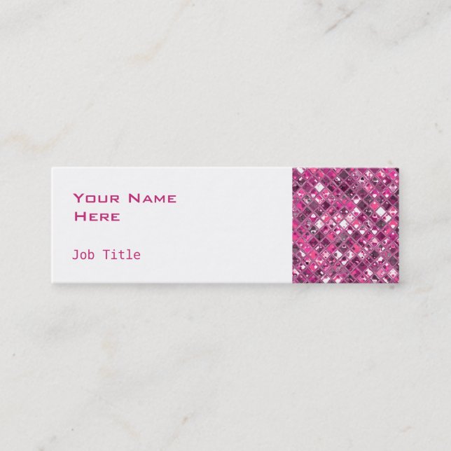 Glitz Tiles Hot Pink 1 side skinny white Mini Business Card (Front)