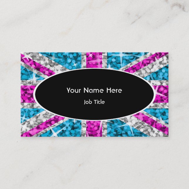 Glitz UK Pink black oval business card template (Front)