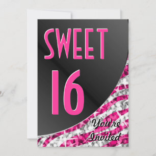 Glitz Zebra Pink curve "Sweet 16" invitation