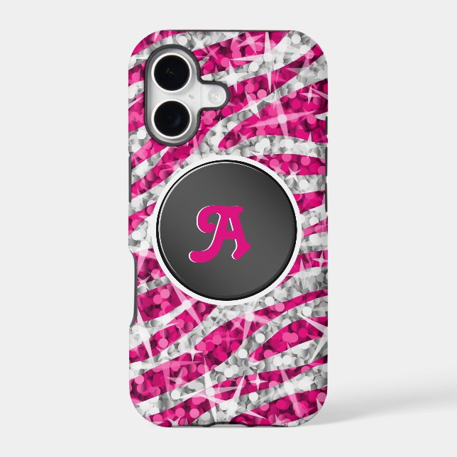 Glitz Zebra Pink monogram iPhone black (Back)