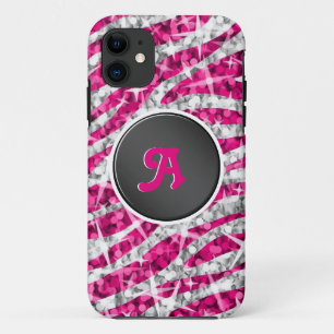 Glitz Zebra Pink monogram iPhone black 11 Case