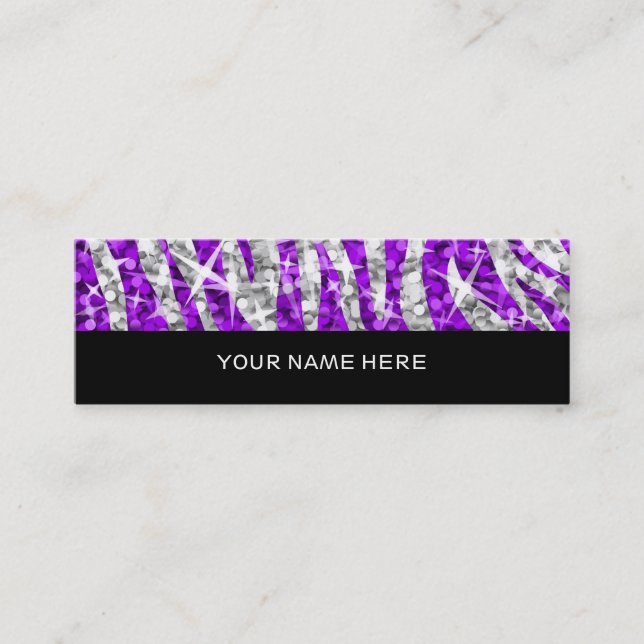 Glitz Zebra Purple business card skinny black (Front)
