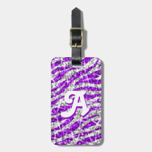 Glitz Zebra Purple initial 'text' luggage tag