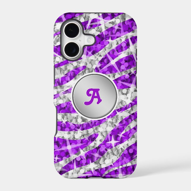 Glitz Zebra Purple monogram iPhone case 'silver' (Back)