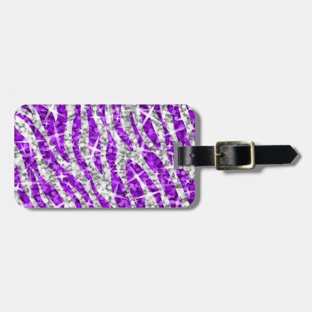 Glitz Zebra Purple 'text' luggage tag (Front Horizontal)