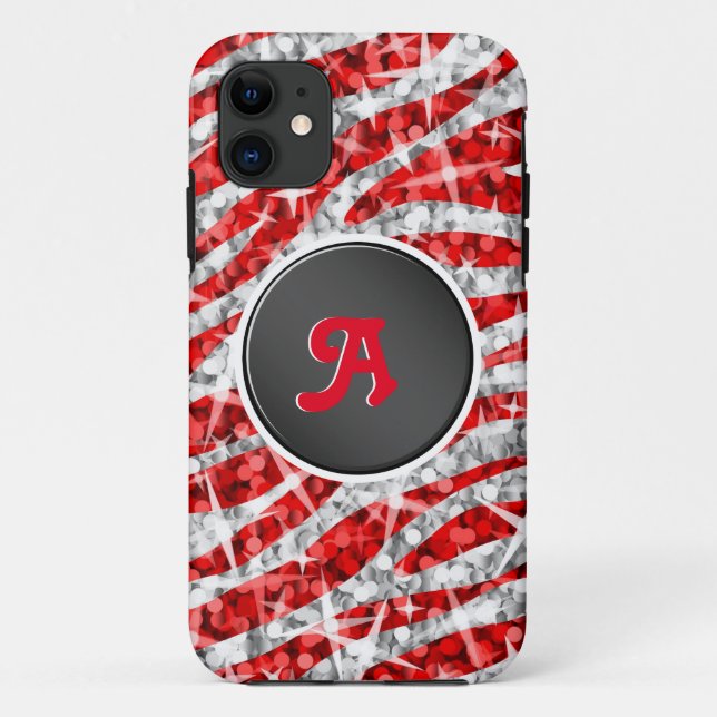 Glitz Zebra Red monogram iPhone black Case-Mate iPhone Case (Back)