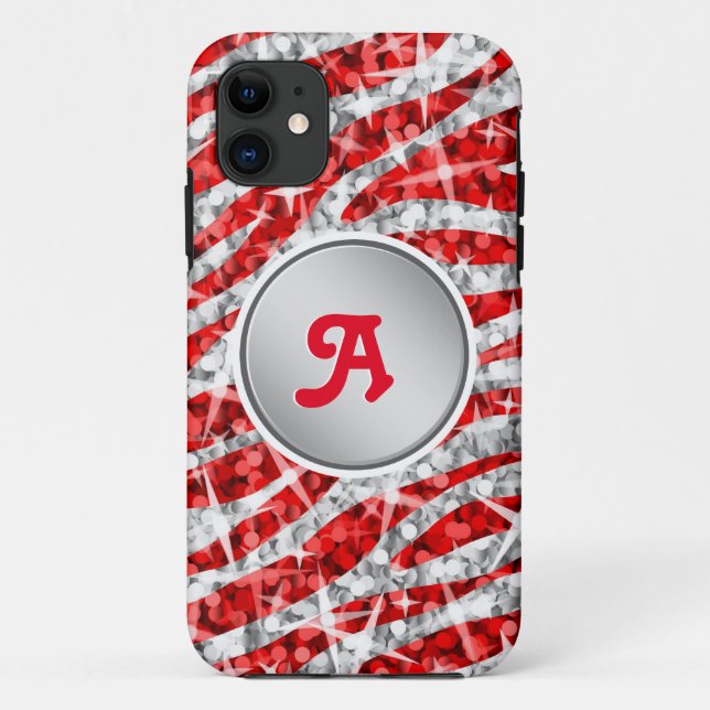 Glitz Zebra Red monogram iPhone "silver" Case-Mate iPhone Case (Back)