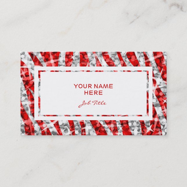 Glitz Zebra Red rectangle business card white (Front)