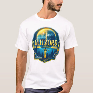Glitzor9 Skyline Badge — Planet & Blade Emblem T-Shirt