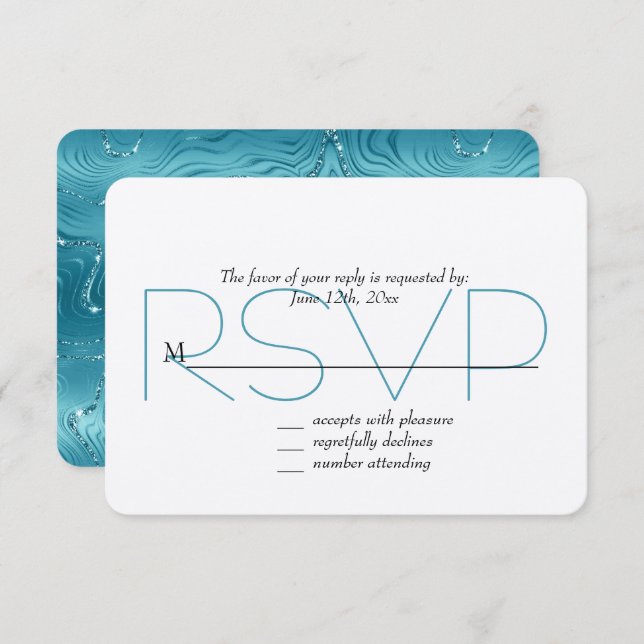 Glitzy Aqua Blue RSVP (Front/Back)