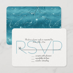 Glitzy Aqua Blue RSVP Card