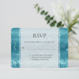 Glitzy Aqua Blue Turquoise Marble Wedding RSVP Card