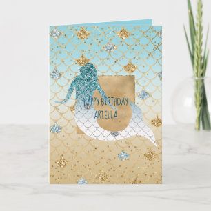 Glitzy Aqua Mermaid Blue Gold Sparkle Glitter      Card