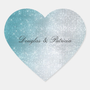 Glitzy Aqua Ombre Sparkle Heart Sticker