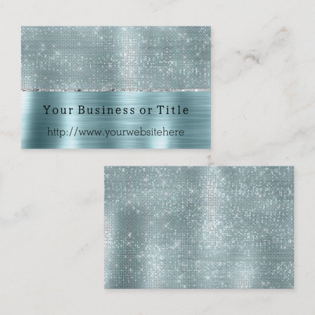 Glitzy Aqua Silver Sparkle Business Card (Front/Back)