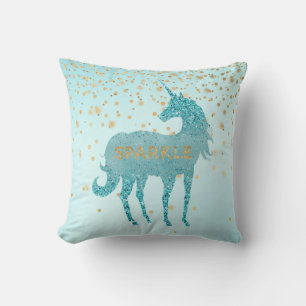 Glitzy Aqua Sparkle Unicorn     Cushion