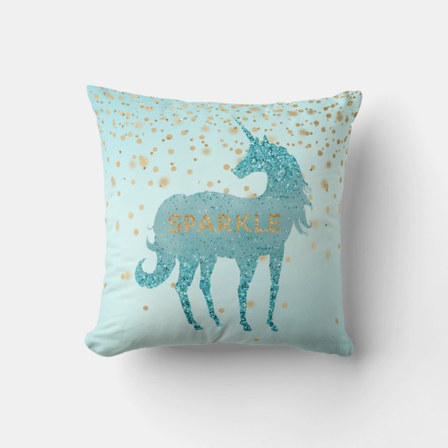 Glitzy Aqua Sparkle Unicorn     Cushion (Front)
