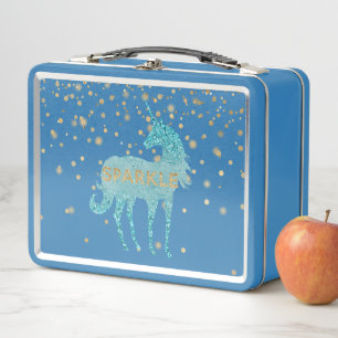 Glitzy Aqua Sparkle Unicorn       Metal Lunch Box