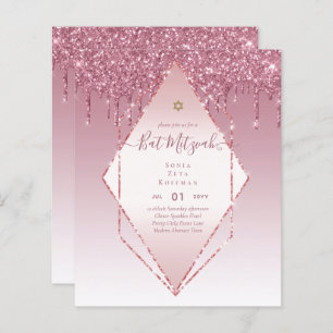 Glitzy BAT MITZVAH Invites Glitter Sparkles Modern